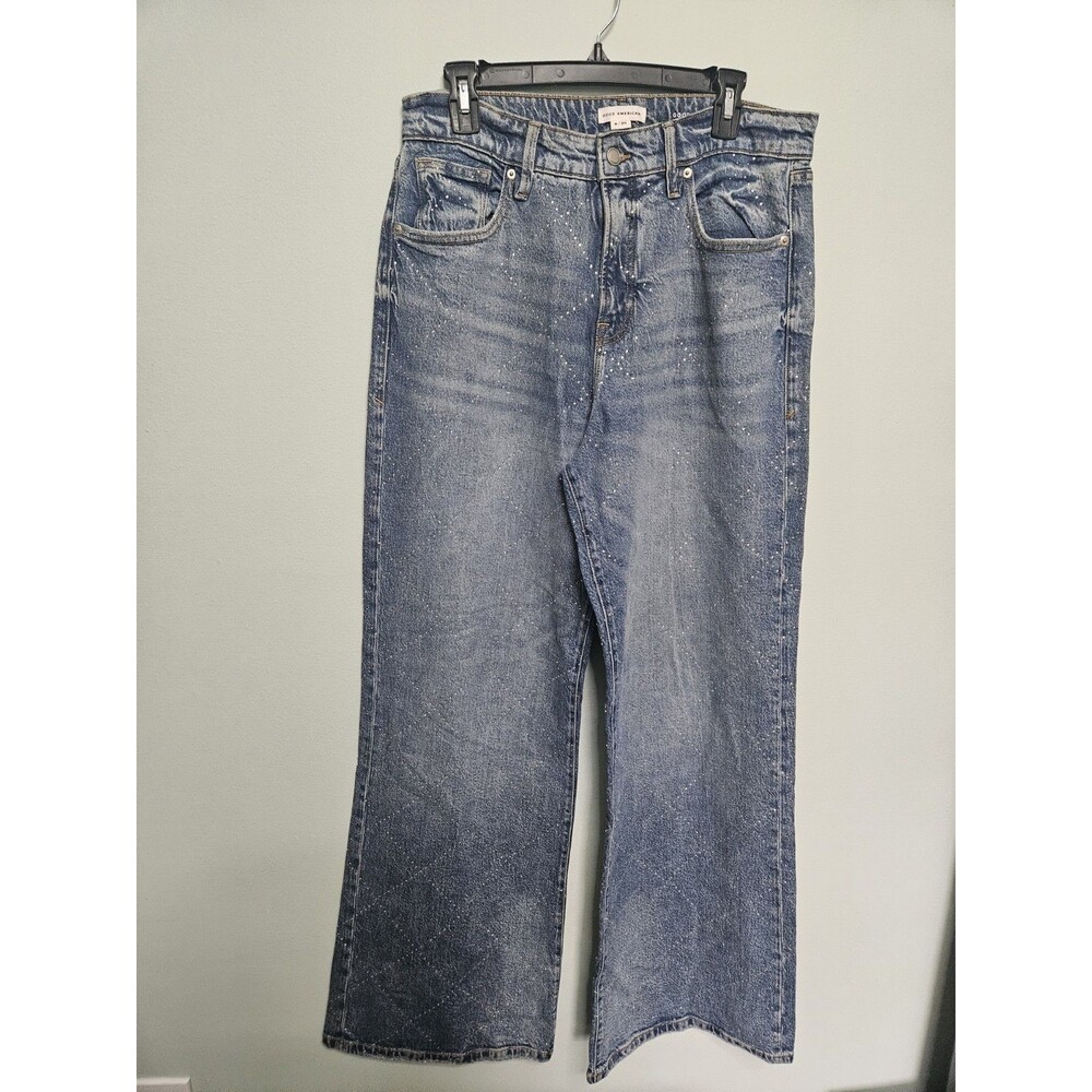 Sz 8 - Good American Good Ease blue jeans Bedazzled Mid Rise Relaxed